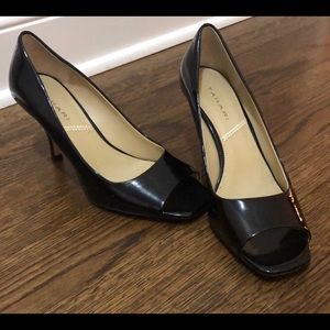 Tahari Black, Patten-Leather, Peep-Toe Shoes.